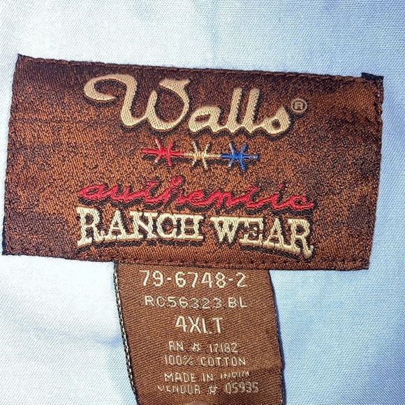 Mens Walls Authentic Ranch Wear 4XLT Baby Blue Work Pearl Snap Work Shirt - Picture 5 of 11